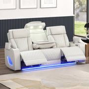 Fortuner Power Reclining 2Pc Living Room Set in Beige Faux Leather with LED Lights, Massage Function, Bluetooth Speakers and Wireless Charging