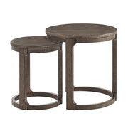 24 inch 2PCS Curved Traditional Round Circle Wooden Coffee Table Set,Mid Century Rustic Style Side Table,End Table for living Room,Office,Apartmen,Drak Brown
