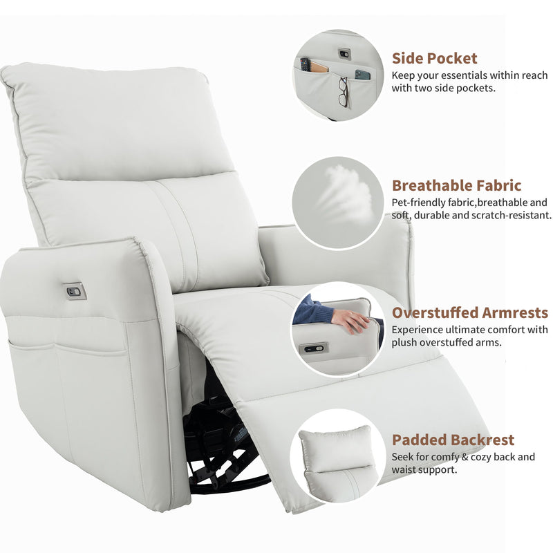 29.92" 270 Power Swivel Rocker Recliner Chair, Electric Glider Reclining Sofa With USB Ports, Power Swivel Glider, Rocking Chair Nursery Recliners For Living Room Bedroom