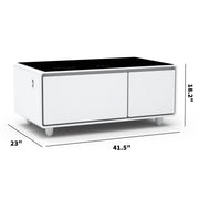 Modern Smart Coffee Table With Built-In Fridge - tooth Speaker, Wireless Charging, Touch Control Panel, USB Interface, Outlet Protection, Atmosphere Light