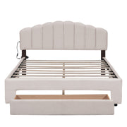Teddy Fleece Queen Size Upholstered Platform Bed with Drawer, Beige(Old SKU: WF309187AAA)