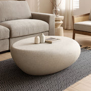 43.31''Fiberglass Elliptical Coffee Table for Living Room Vintage Table,Matte Rocks Table front of the Sofa, Irregular Center Table,No Need Assembly,Cream White