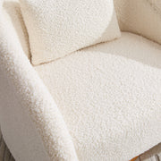 Swivel Accent Chair with Teddy Upholstery in White, 360-Degree Rotating Barrel Chair for Living Room, Bedroom, or Office, Made of Fabric and Solid Rubber Wood