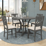 TREXM Retro-Style 5-Piece Round Dining Table and Chair Set with Unique Legs and Hollow Chair Back in Gray MDF