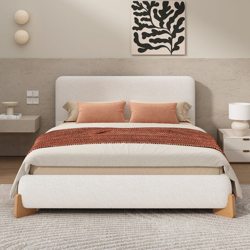 Elegant Boucle Upholstered Bed, A Luxurious and Comfortable Bedroom Centerpiece, Full Size, White