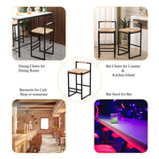 Water Hyacinth Woven Bar Stools With Back Support, Counter Height Dining Chairs (Set of 2) - Natural