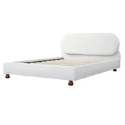 Cream-colored Boucle Upholstered Bed with Rubber Wood Foot ,Queen