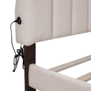 Teddy Fleece Queen Size Upholstered Platform Bed with Drawer, Beige(Old SKU: WF309187AAA)
