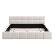 Elegant Beige Chenille Upholstered Bed with Checkerboard Design, Queen, Beige
