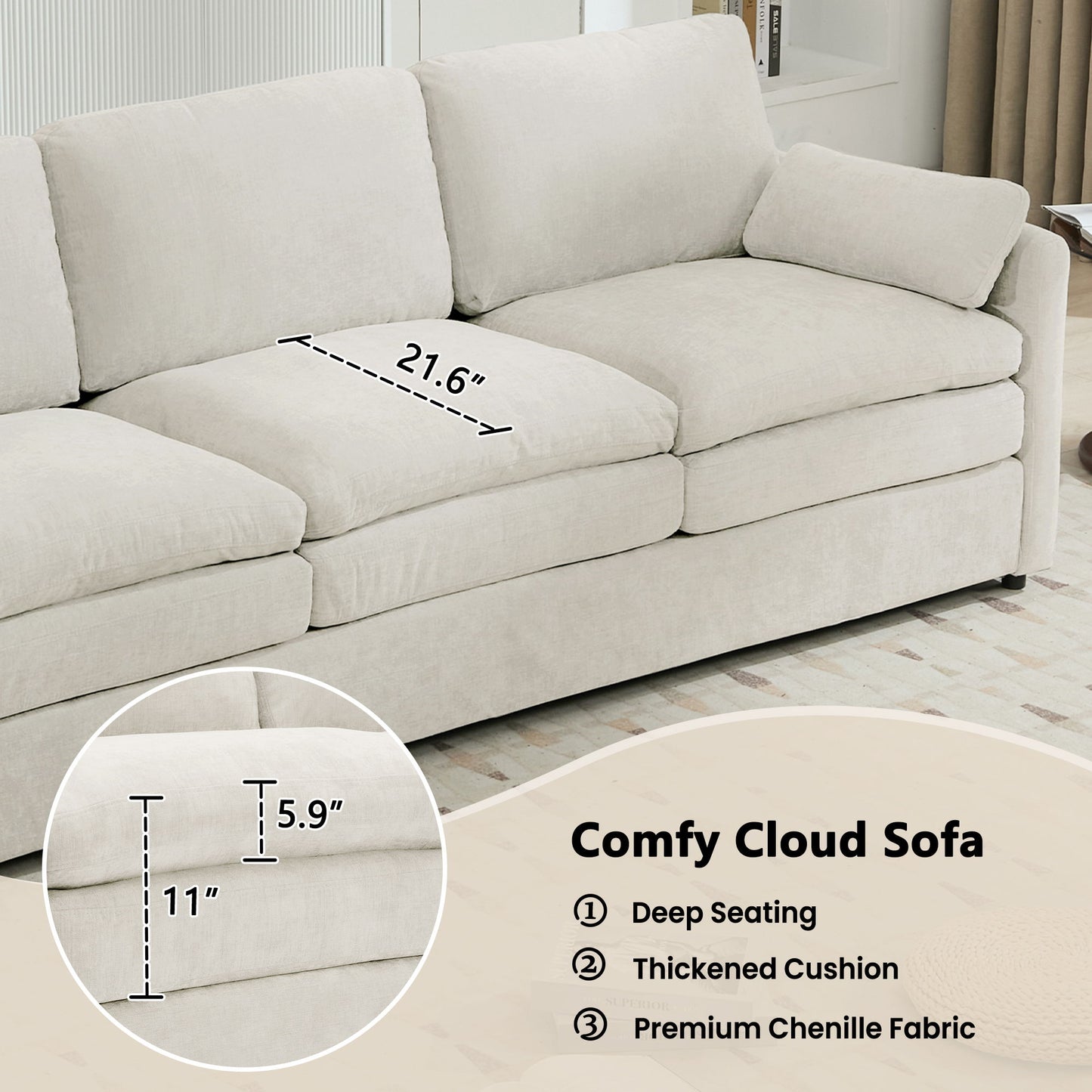 Cozy Upholstered 3 Seater Sofa Cushion For Living Room