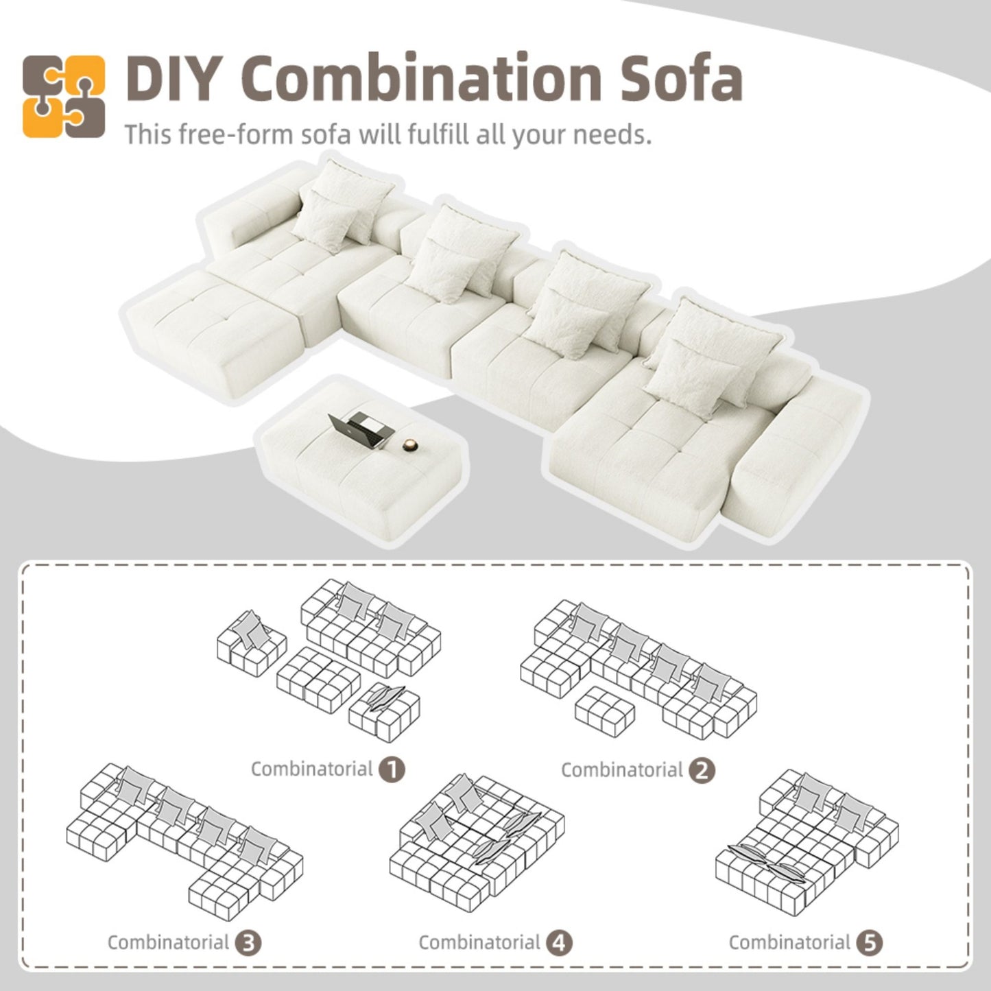 Modern Oversized Diy Combination Modular Sectional Sofa With Pillows