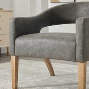 Modern Mid-Century PU Upholstered Open Back Armchair with Weathered Rubberwood Legs, Gray, for Living Room Bedroom Dining Room Cafes