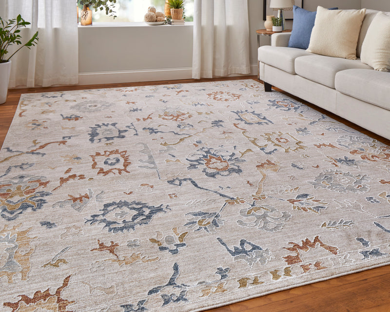 Pasha Transitional Floral & Botanical, Ivory/Blue/Gold