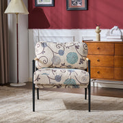27.56' Modern Accent Chair with Plush Cushions, Minimalist Metal Frame, and Wooden Armrest Design – Perfect for Cozy Living Room, Bedroom, or Office Seating