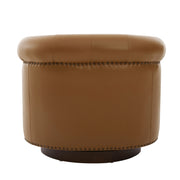 Brown 360° Swivel Accent Chair with PU Leather Upholstery and Bent Wood Base, Curved Back Club Chair for Living Room and Bedroom