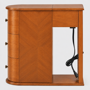 Modern End Table with Hidden Cup Holder Drawer, Charging Station & Pull-Out Side Table, Wooden Bedside Table with 2 Storage Drawers, Space Saving End Table for Bedroom & Living Room