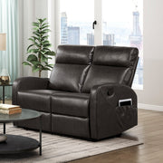 Reclining Sofa Set 2pc Espresso Faux Leather Sofa Loveseat with Side Pockets Plush Foam Comfort Modern Wall-Hugger Design Living Room Furniture