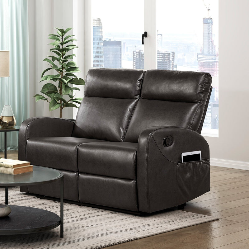 Reclining Sofa Set 3pcs Espresso Faux Leather Sofa Loveseat Chair Side Pockets Plush Foam Comfort Modern Wall-Hugger Design Living Room Furniture
