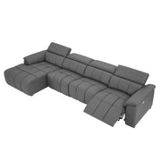4 Seats Wall-Hugger Reclining Sofa Modern Electric Control Genuine Leather L Shaped Couch,Lounge Seat Theater Seating Furniture with USB Port, Sofa with Headrest & Footrest for Living Room,Apartment