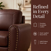 Breathable Faux Leather Sofa For  Living Room,2-pieces Sofa Set,Loveseat and Sofa,Rolled Arm Sofa with Nails,Comfy Leather Couch, Burgundy.