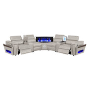 Nova Modern Style Sectional with 2 Consoles (Reading Light + Fridge), Wedge with Bluetooth Speaker, LED and Lifting Wine Cabinet - Gray