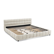 California King size Upholstered Bed ,comfortable upholstered bed frame, Chenille fabric, with headboard and solid bed frame. With drawer for storage.-Beige(90.5''*80.5''*31'')