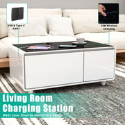 Modern Smart Coffee Table With Built-In Fridge - tooth Speaker, Wireless Charging, Touch Control Panel, USB Interface, Outlet Protection, Atmosphere Light