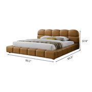 Roswell Luxurious King Size Platform Bed with Biscuit-Tufted Vegan Leather Headboard in Tan, Durable Material, 95.1 x 95.5 x 39.2 Inches