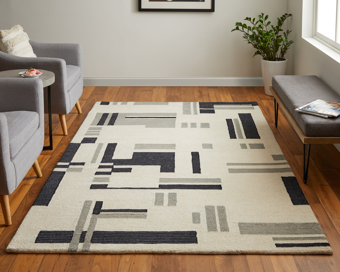 Maguire Transitional Abstract, Ivory/Taupe