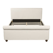 Queen Size Upholstered Bed Frame With Linen Fabric, Thick Headboard And Solid Wood Legs, Beige