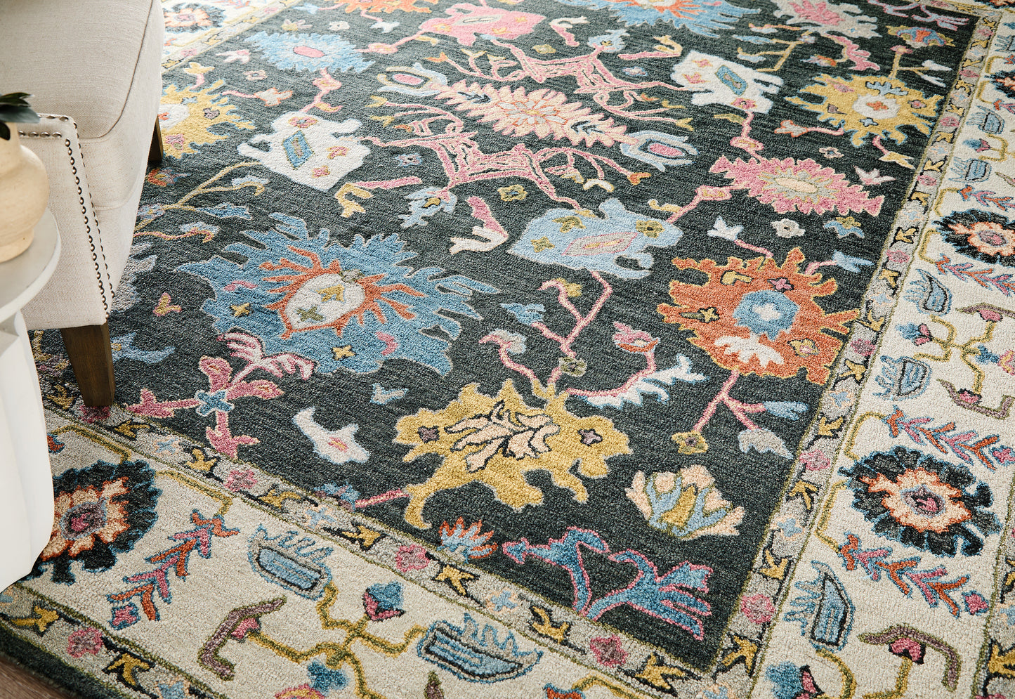 Springfield Traditional Floral & Botanical, Gray/Ivory/Blue