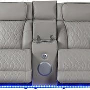 Fortuner Power Reclining 2Pc Living Room Set in Gray Faux Leather with LED Lights, Massage Function, Bluetooth Speakers and Wireless Charging