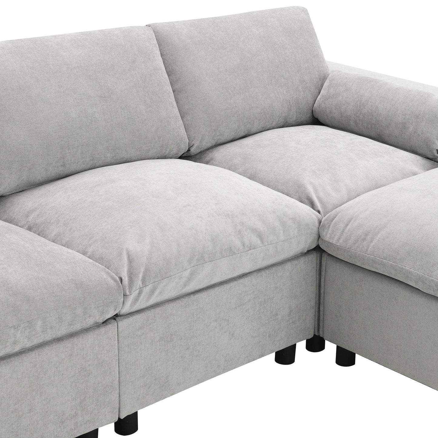 Modular Sectional With Storage Pockets, 5 Seat U Shaped Couch Set With Pillows, Free Combination Modern Cloud Sofa With 2 Movable Ottoman