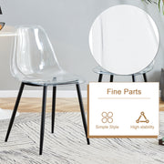 Table and chair set.42 inch modern minimalist brown wood grain round dining table set.Paired with 4 Transparent Plastic Chairs with Black Metal Legs.Bring a comfortable home experience.