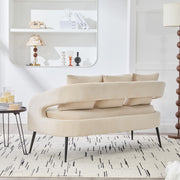 Modern Upholstered Velvet Open Back Loveseat Settee with 3 Pillows, Beige, Metal Legs, 53.7'