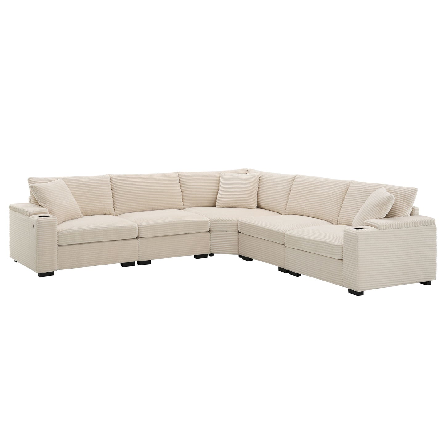 Convertible L Shaped Sectional Corner Couch With Armrest Storage Cup Holders USB Charger, Irregular Corner Oversized Comfy Modular Sofa