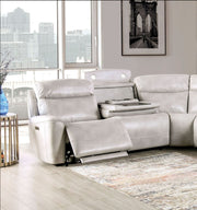 Power Reclining Sectional Couch Light Taupe Leatherette Sofa Corner Wedge Chairs Console Living Room Furniture Recliner L-Shaped Sectional