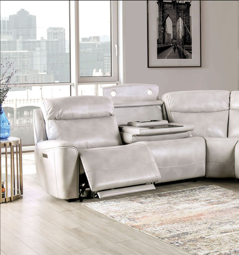 Power Reclining Sectional Couch Light Taupe Leatherette Sofa Corner Wedge Chairs Console Living Room Furniture Recliner L-Shaped Sectional