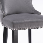 Contemporary Upholstered Wing-Back Barstools With Button Tufted Decoration And Wooden Legs, And Nailhead Trim, Leisure Style Bar Chairs, Bar Stools (Set of 2)