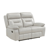 Silver Loveseat Reclining Motion Seats Leather Upholstery Solid Wood Living Room Furniture 1pc 2-Seater Theater Couch