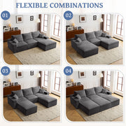 L Shaped Sectional Sofa, Full Compression 3 Seater Cloud Couch With Chaise