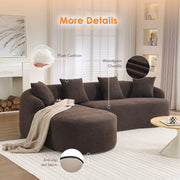 Compression Sponge L-Shape Sectional Sofa with Curved Chaise, Brown Modular Chenille Couch No Assembly Required, 30D High-Density for Living Room Bedroom Apartment Lounge.