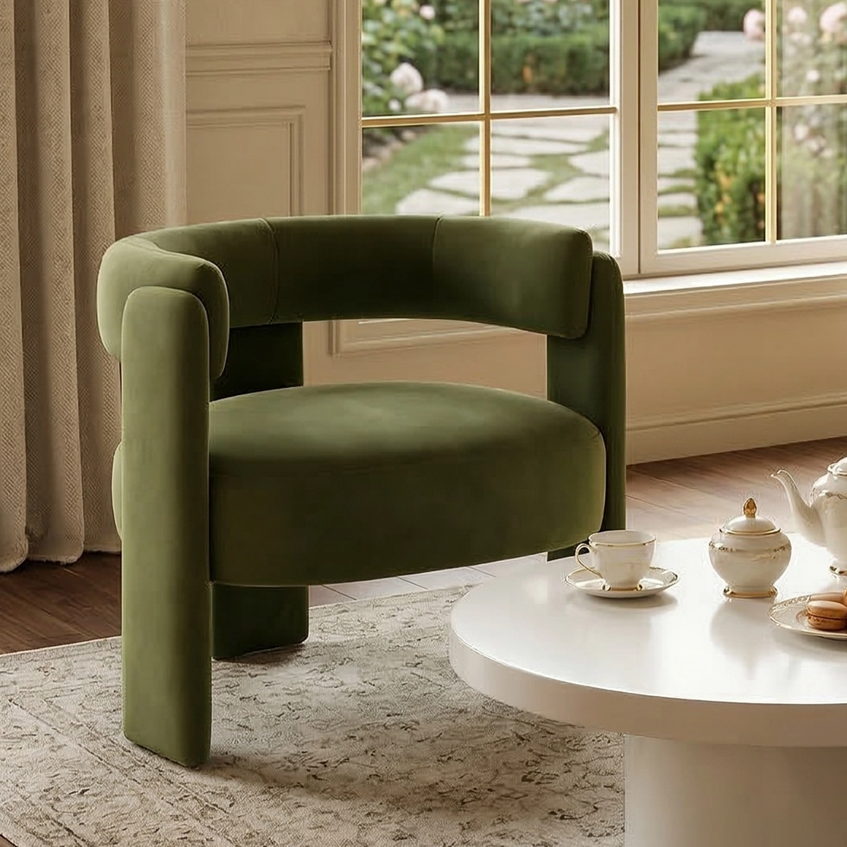 Accent Chair for Living Room, Velvet Comfy Single Sofa Chair Mid-Century Modern Armchair Wooden Legs for Bedroom Office Reading