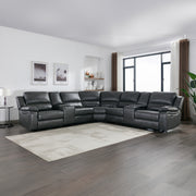 Modern 7-Piece Power Reclining Sectional Sofa in Black with Premium Faux Leather, 3 Adjustable Recliners, USB Ports & Cup Holders, Oversized Seating for Living Room