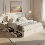 Large-capacity upholstered storage bed with drawers,Beige,King