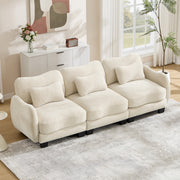 Chenille Supportive Three-Seater Sofa with Exquisite Waist Pillow,Ergonomic Curve Design, Easy to Assemble Modular Couch for Living Room Office,Beige