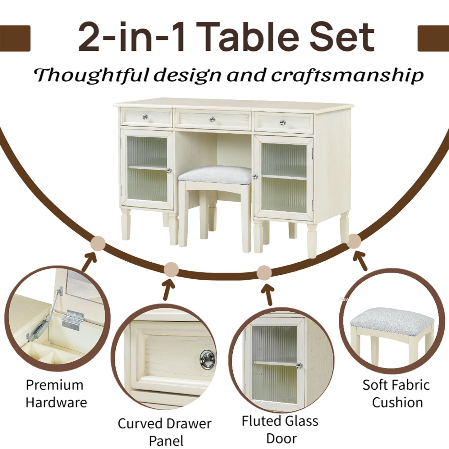 Multi Functional 2 In 1 Vanity Desk With Flip Top Mirror Material - White Oak