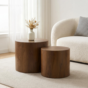Nesting Coffee Table Set of 2, Modern Round Coffee Table with Non-Slip Feet, Wood Side Table for Living Room, Bedroom, Office, Balcony, Terrace,Small Space, No Assembling,Walnut