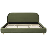 California King Size Upholstered Bed Frame With Velvet Fabric And Curve Design Thick Headboard, Solid Wood Legs, Olive Green (old sku N757P411871V)