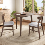 3-Piece Modern Table Set - Triangular Side Table & 2 Curved Wood Chairs, Minimalist Space-saving Brown Finishes for Living Room, Kitchen, Small Space, Easy to Assemble